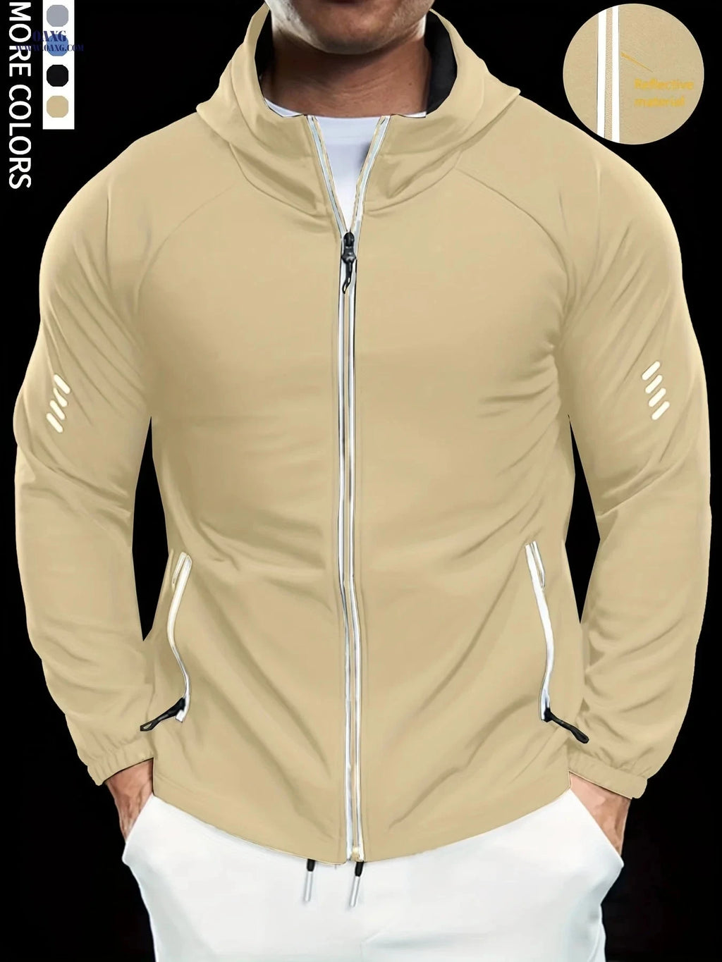 Men's Hooded Jackets - Comfortable, Reflective Zippers for Sports   OAXG 