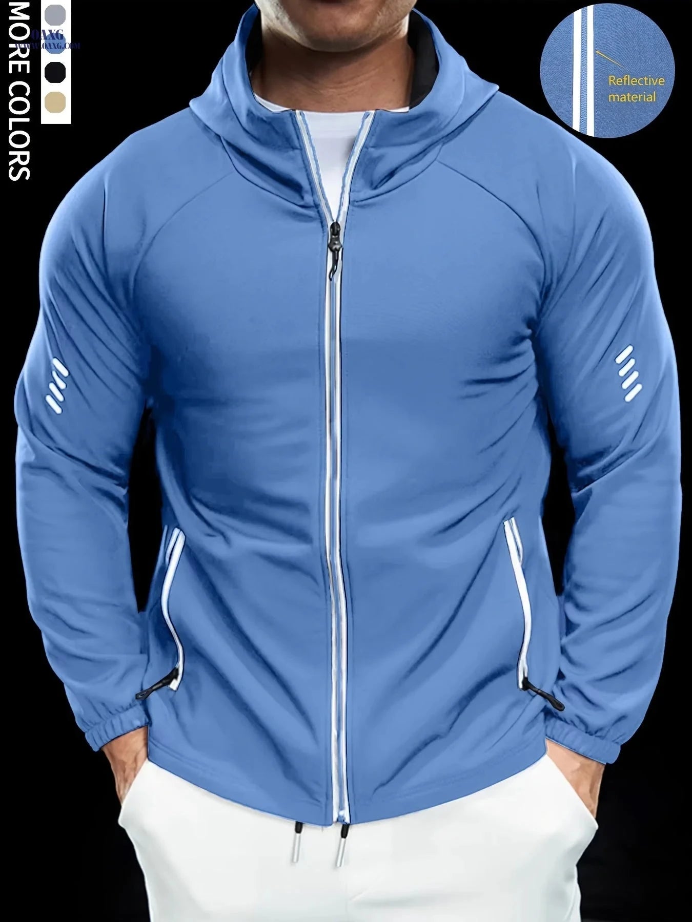 Men's Hooded Jackets - Comfortable, Reflective Zippers for Sports   OAXG 