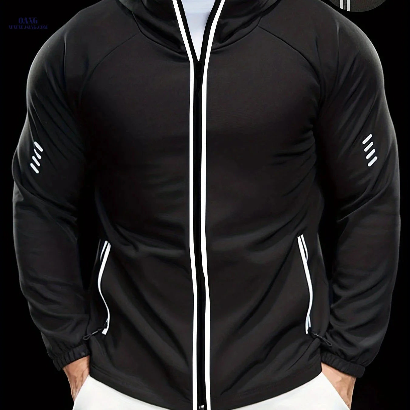 Men's Hooded Jackets - Comfortable, Reflective Zippers for Sports   OAXG 
