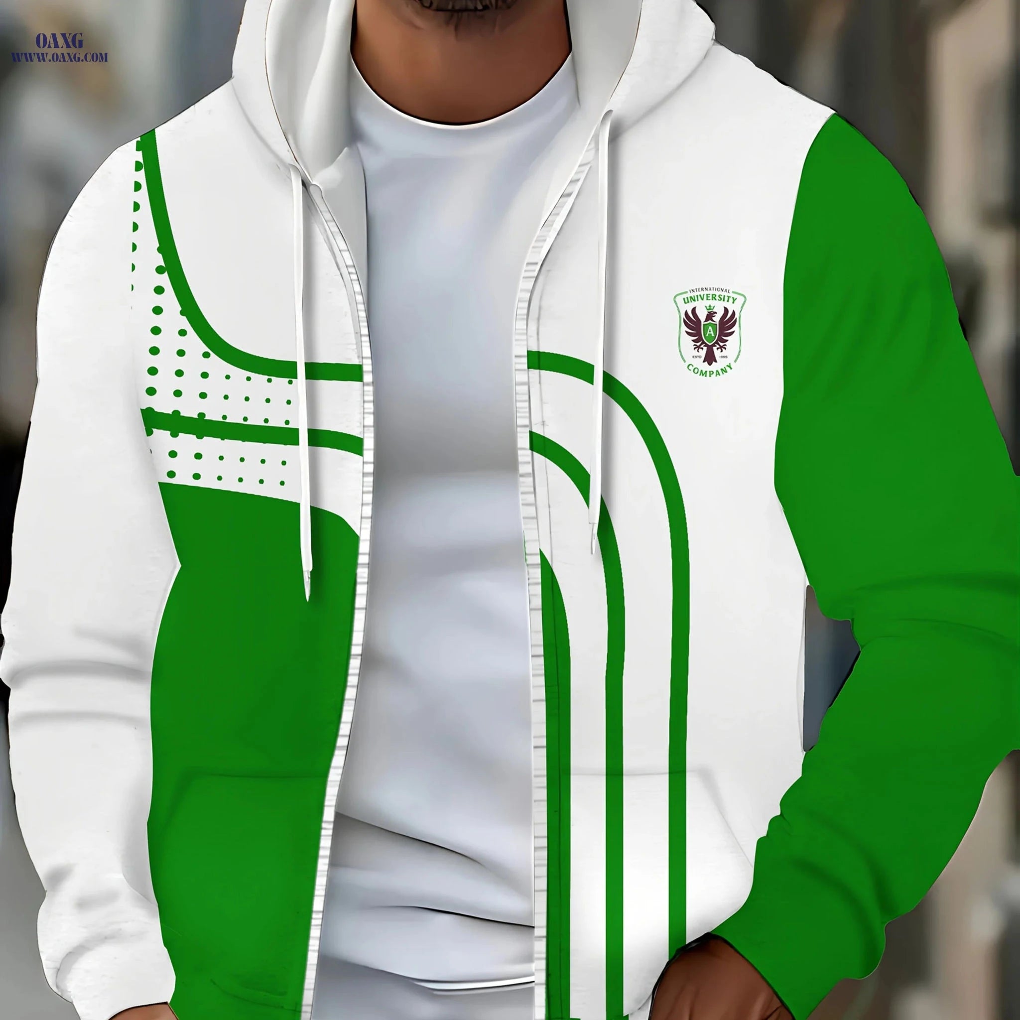 Men's Hooded Polka Dot Sweatshirt - Zip-Up Casual Jacket for Fall   OAXG 