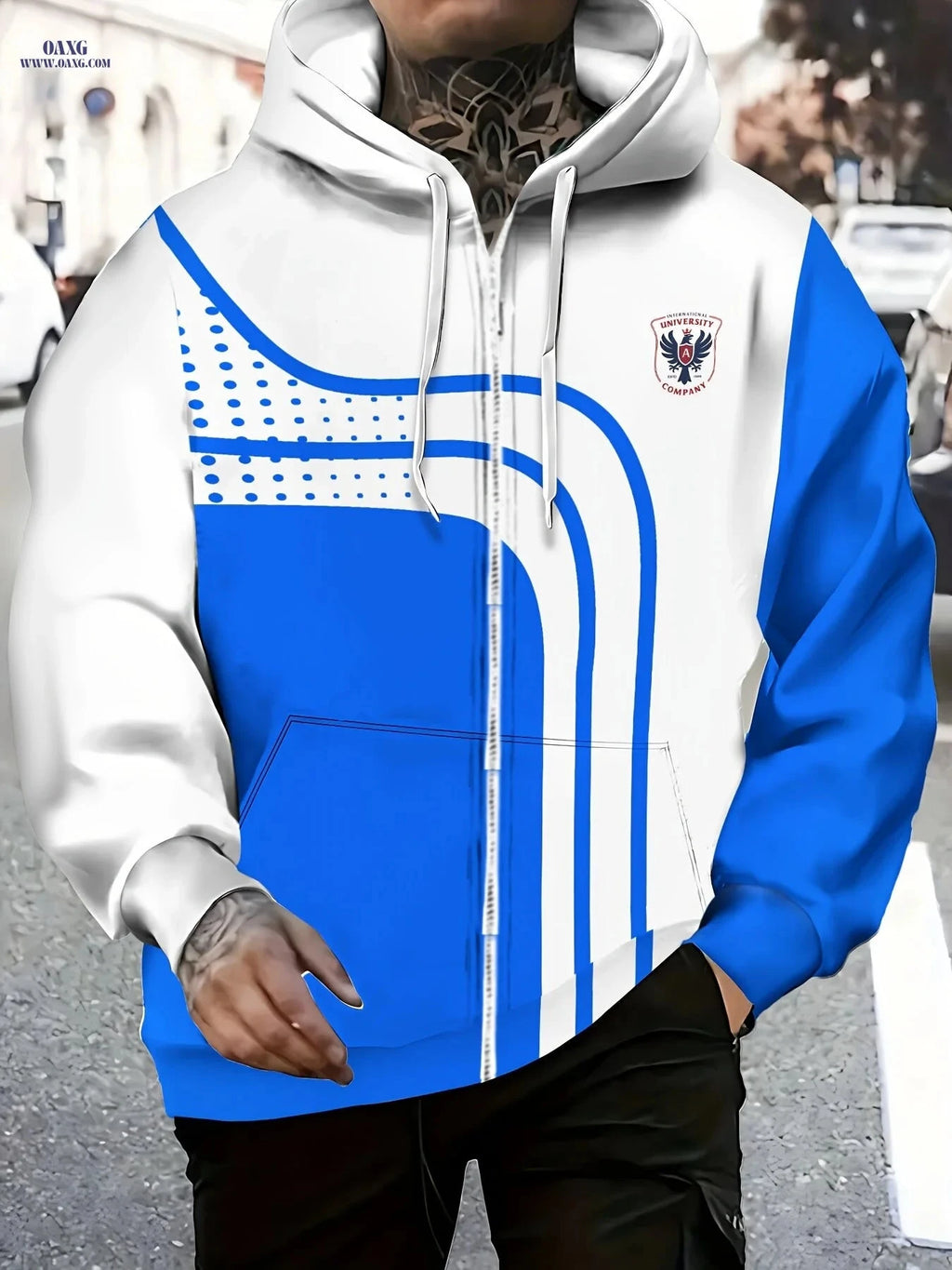 Men's Hooded Polka Dot Sweatshirt - Zip-Up Casual Jacket for Fall   OAXG 