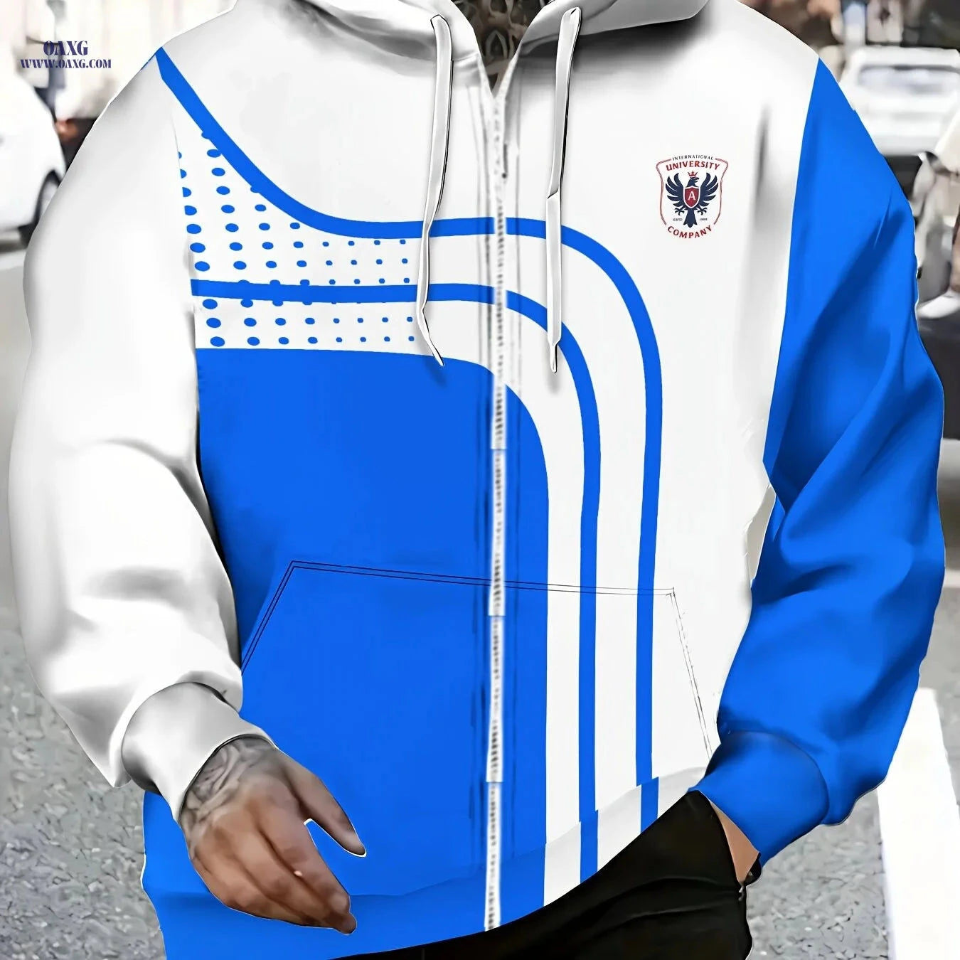 Men's Hooded Polka Dot Sweatshirt - Zip-Up Casual Jacket for Fall   OAXG White / FR M