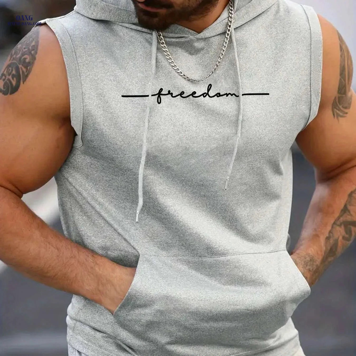 Men's Hooded Sleeveless Shirt - Lightweight Gym & Casual Summer Top   OAXG White / S