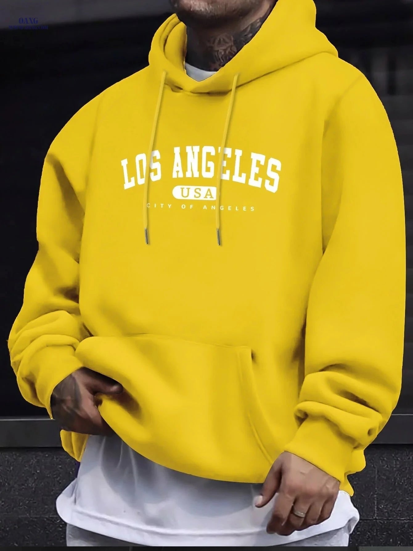 Men's Hooded Sweatshirt - Geometric Design for Casual Style   OAXG 