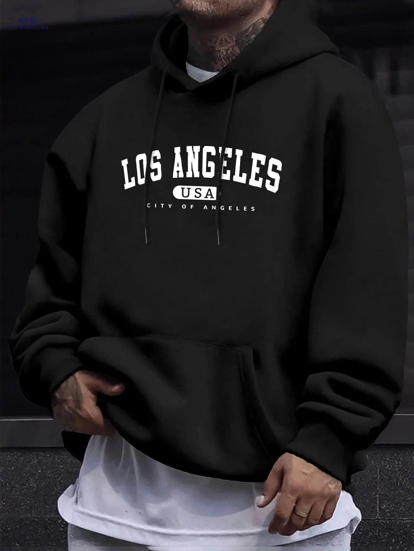 Men's Hooded Sweatshirt - Geometric Design for Casual Style   OAXG Navy Color / FR S