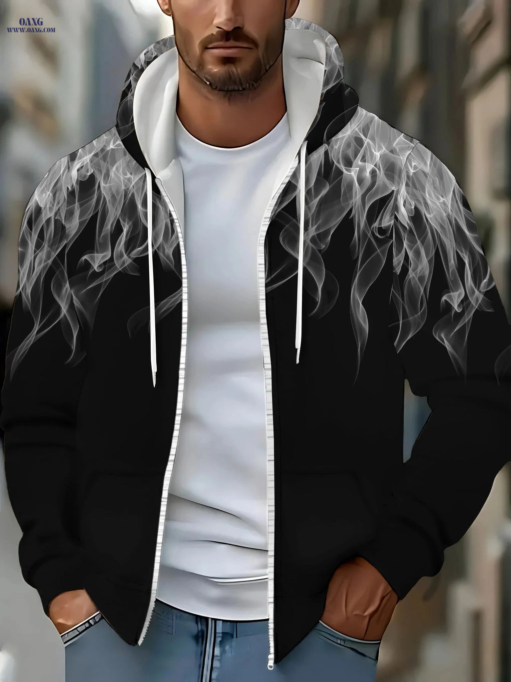 Men's Hooded Sweatshirt - Long Sleeve Zipper Casual Jacket   OAXG Black / FR M