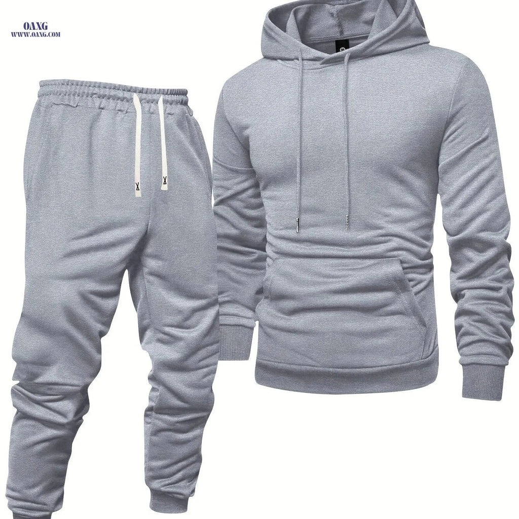 Men's Hooded Sweatshirt Set - Casual Pullover with Cuffed Pants   OAXG 
