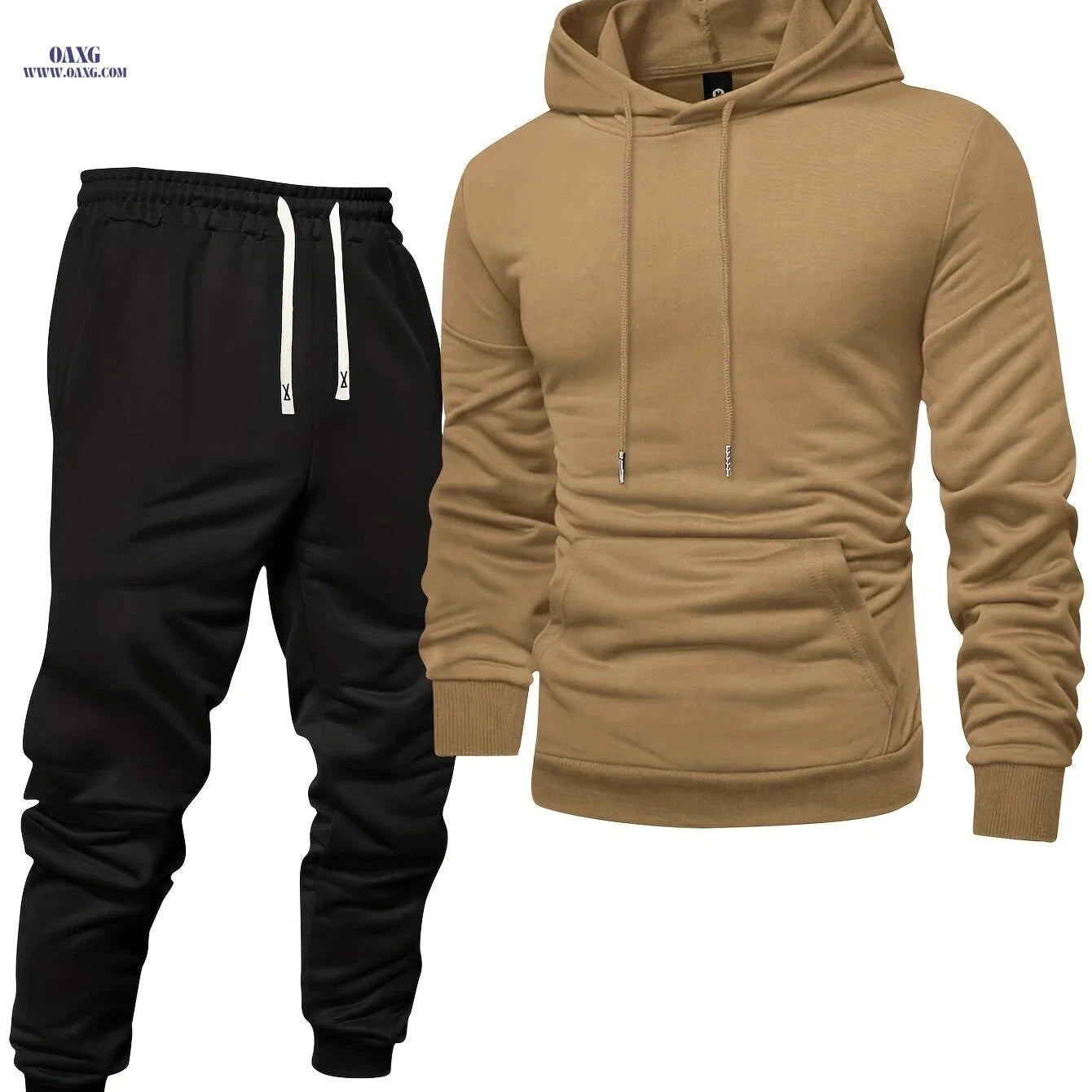 Men's Hooded Sweatshirt Set - Casual Pullover with Cuffed Pants   OAXG Light Grey / FR S
