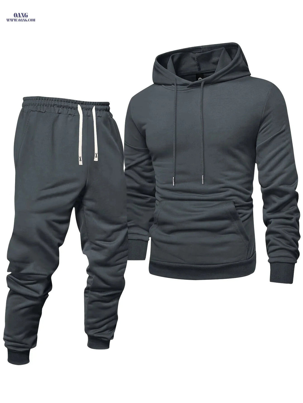 Men's Hooded Sweatshirt Set - Casual Pullover with Cuffed Pants   OAXG Light Grey / FR S