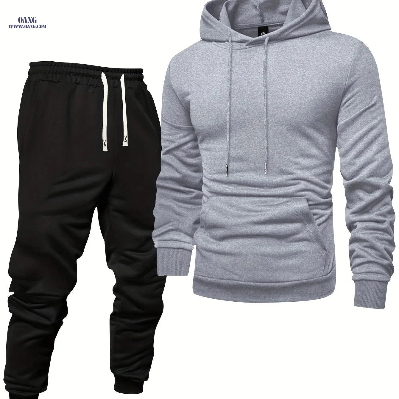 Men's Hooded Sweatshirt Set - Casual Pullover with Cuffed Pants   OAXG Light Grey / FR S