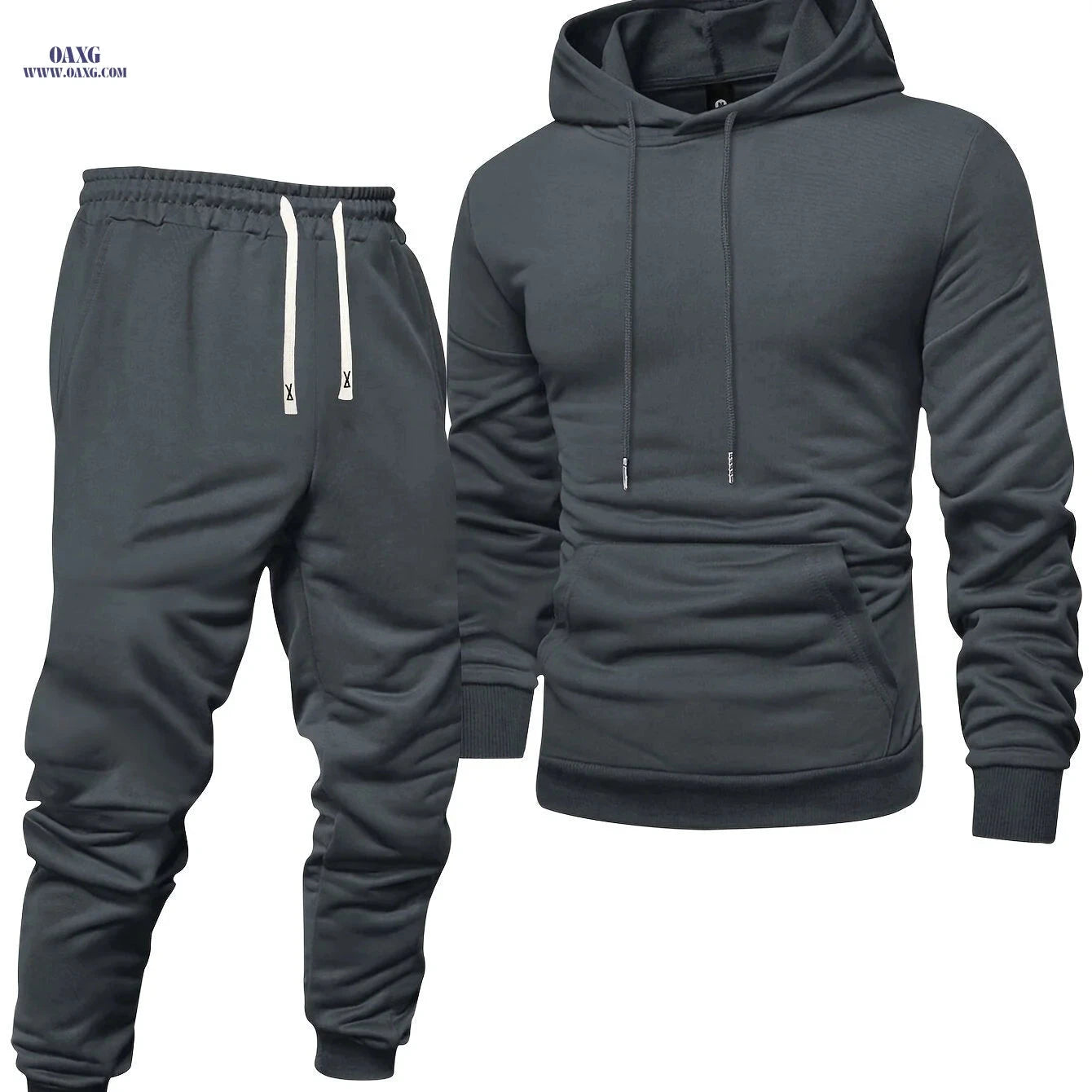 Men's Hooded Sweatshirt Set - Casual Pullover with Cuffed Pants   OAXG 
