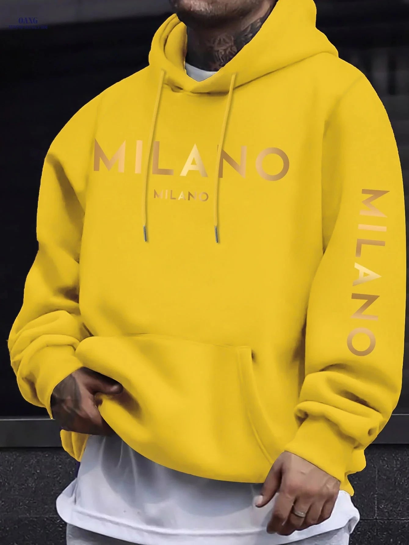 Men's Hooded Sweatshirt - Stylish Casual Design with Gradient Pattern   OAXG 