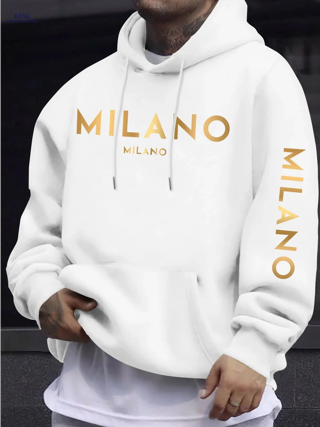 Men's Hooded Sweatshirt - Stylish Casual Design with Gradient Pattern   OAXG White / FR S