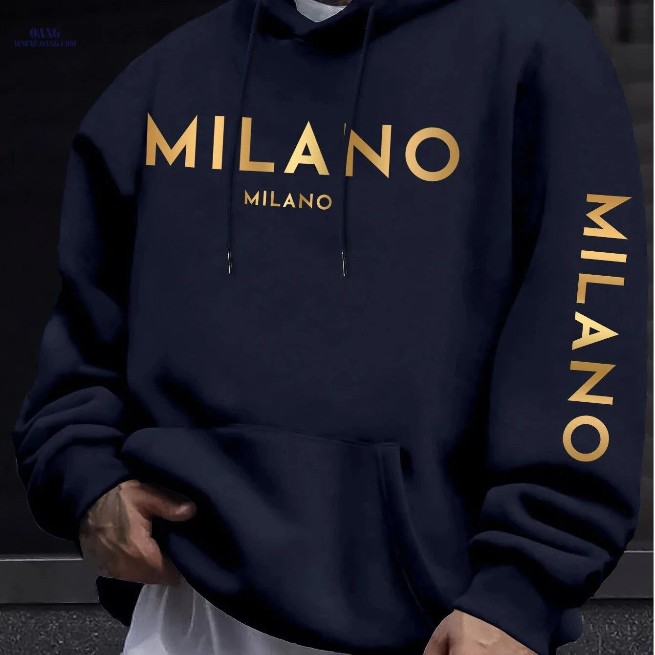 Men's Hooded Sweatshirt - Stylish Casual Design with Gradient Pattern   OAXG White / FR S