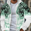 Men's Hooded Tiger Pattern Sweatshirt - Zipper Casual Jacket   OAXG Green / FR M