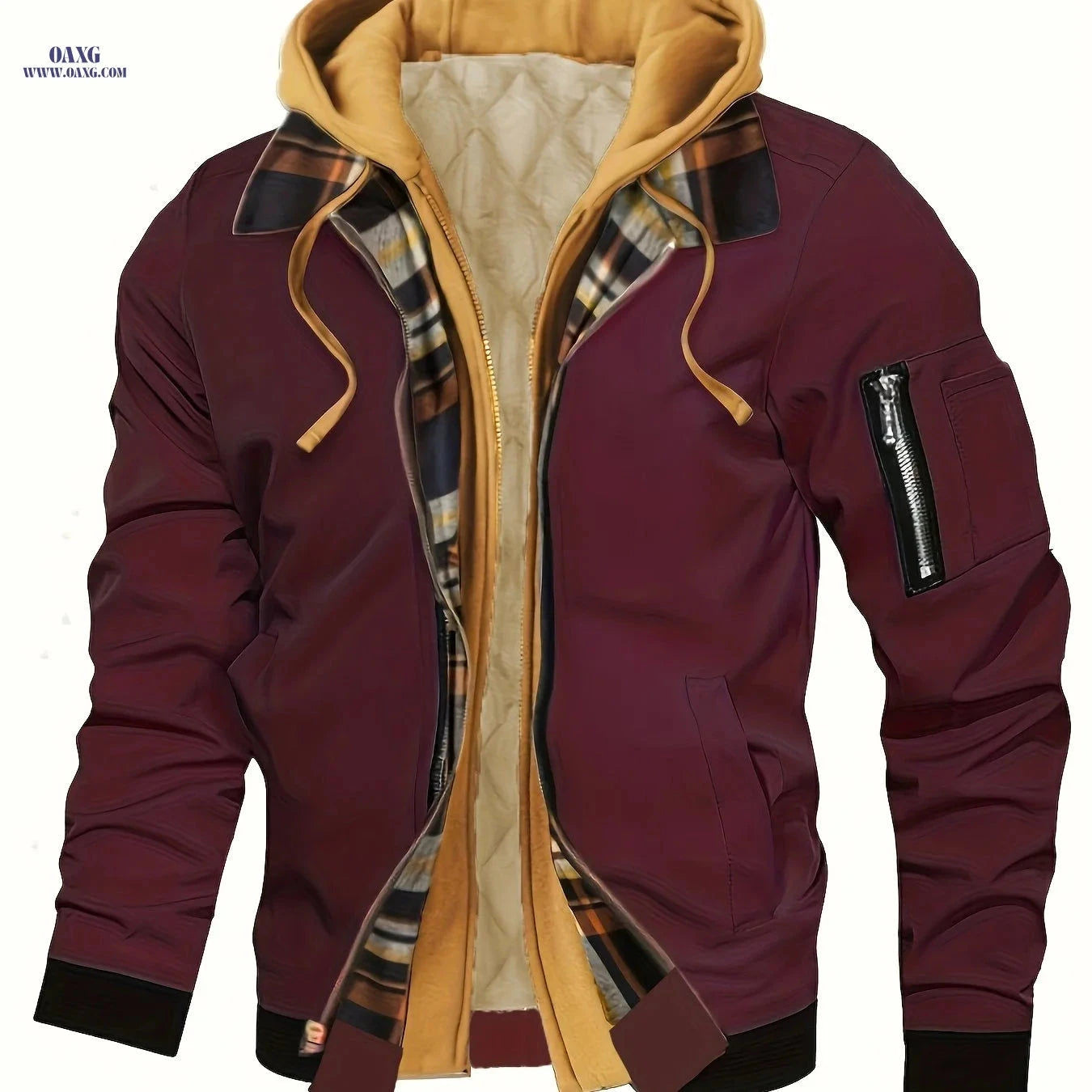 Men's Hooded Winter Jacket - Lined, Zipper Closure, Regular Fit   OAXG 