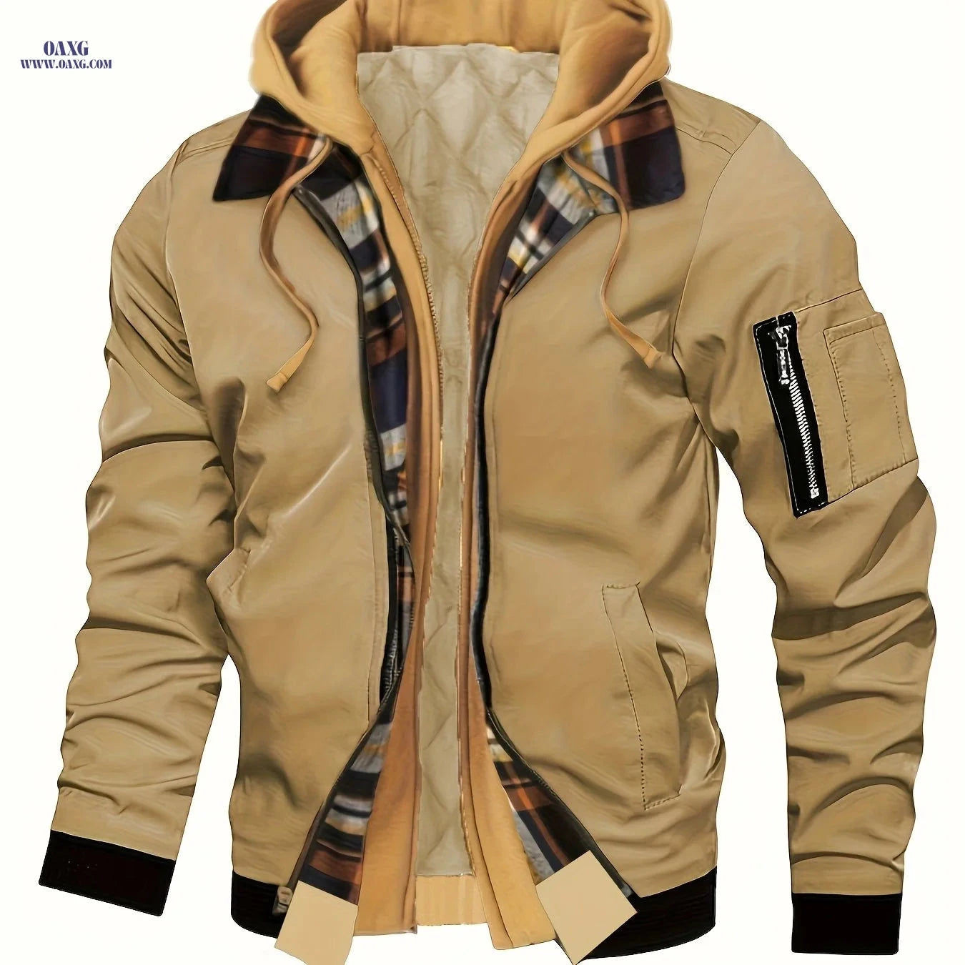 Men's Hooded Winter Jacket - Lined, Zipper Closure, Regular Fit   OAXG 