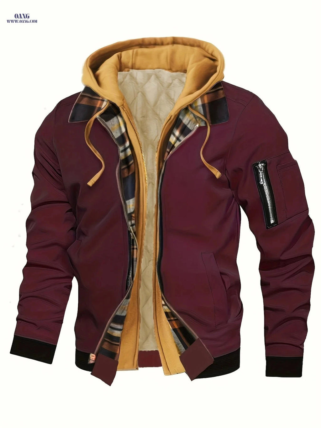 Men's Hooded Winter Jacket - Lined, Zipper Closure, Regular Fit   OAXG 