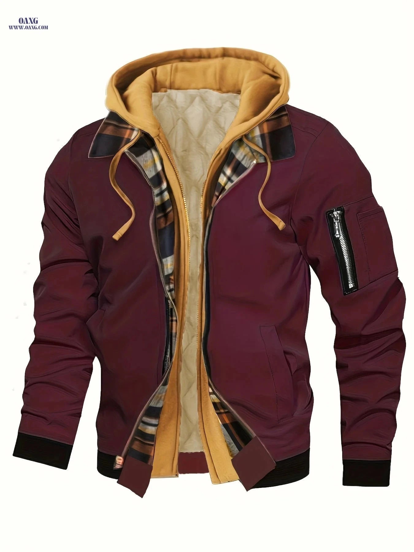 Men's Hooded Winter Jacket - Lined, Zipper Closure, Regular Fit   OAXG 