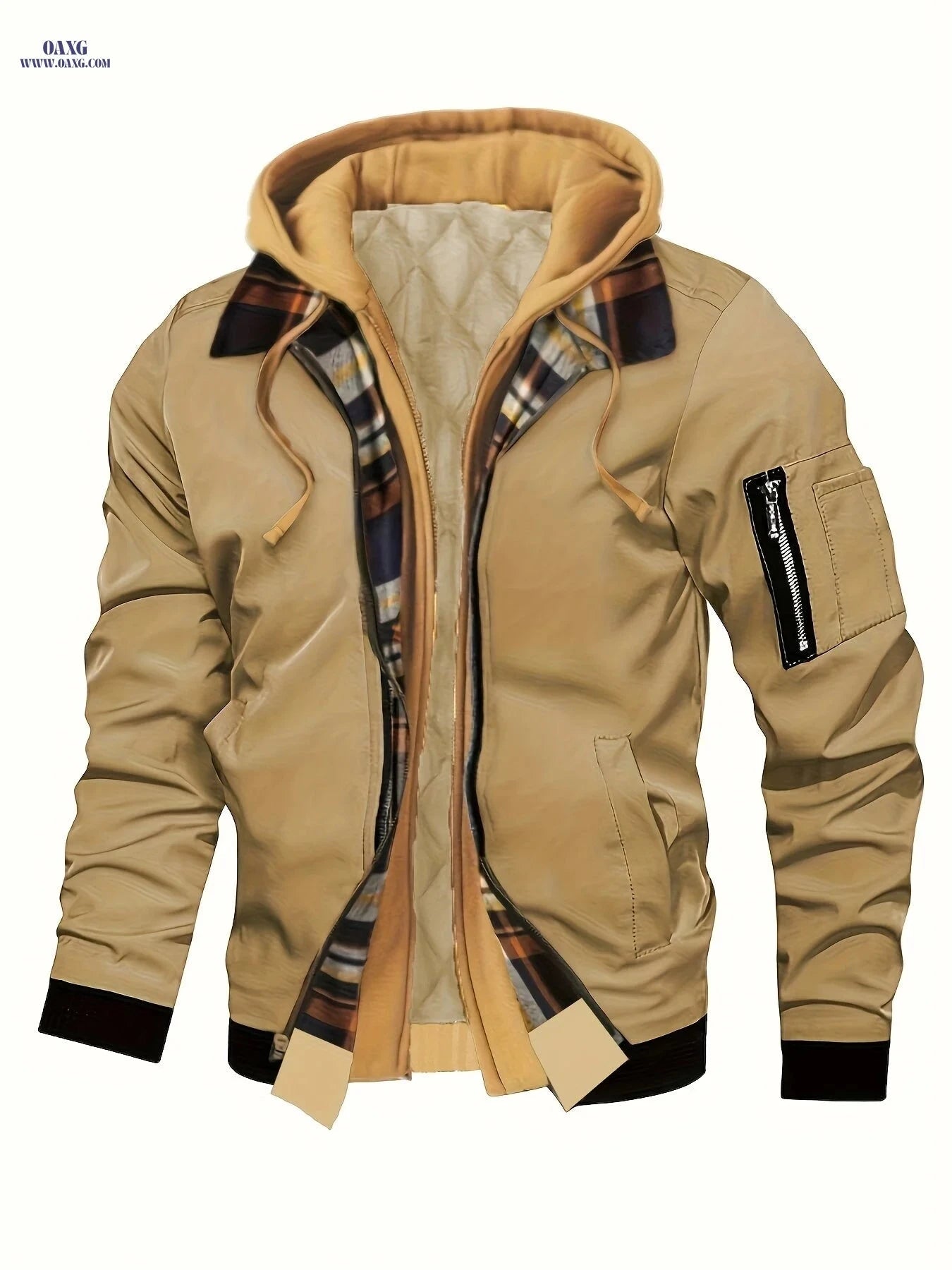 Men's Hooded Winter Jacket - Lined, Zipper Closure, Regular Fit   OAXG 