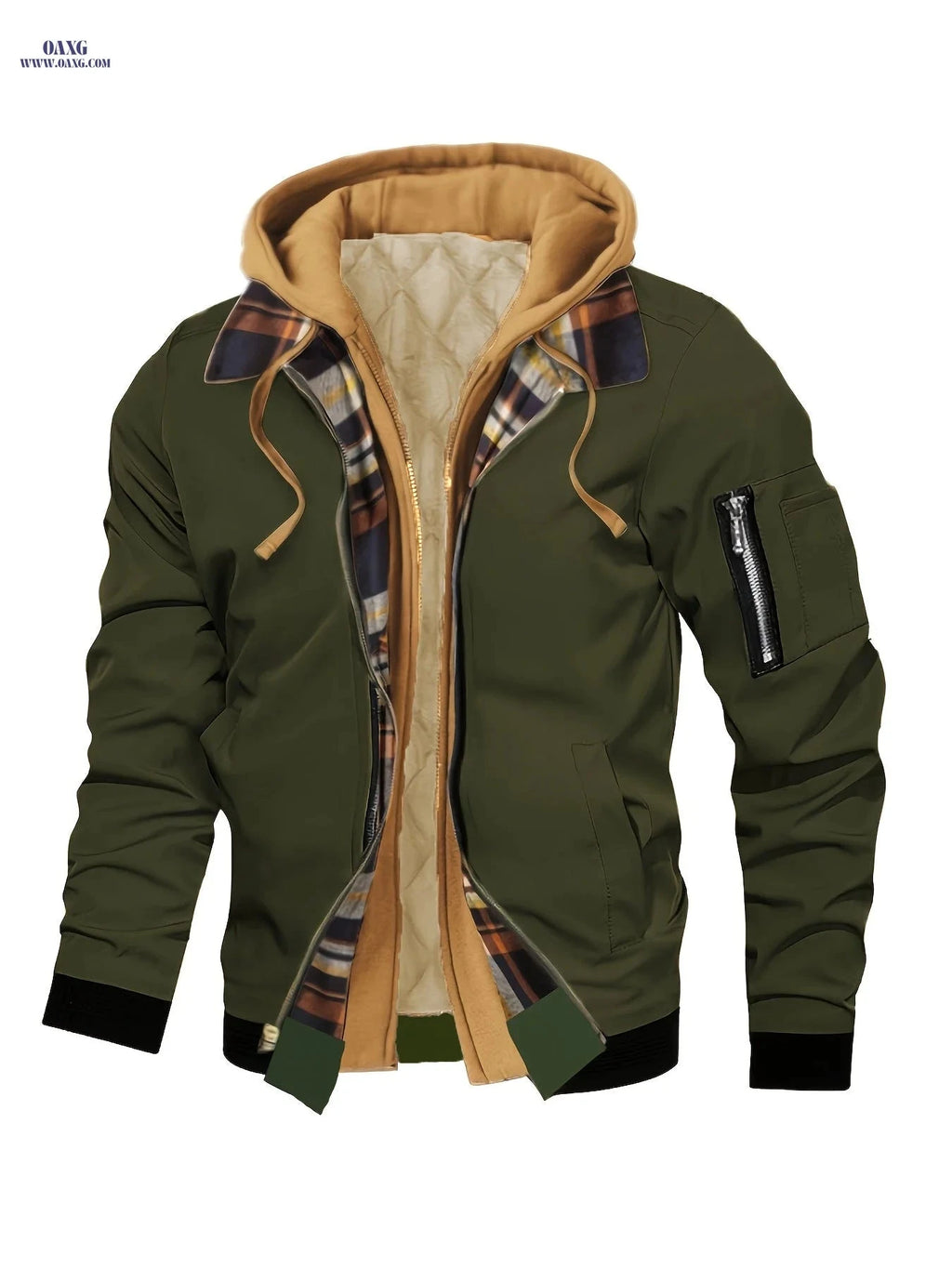 Men's Hooded Winter Jacket - Lined, Zipper Closure, Regular Fit   OAXG 