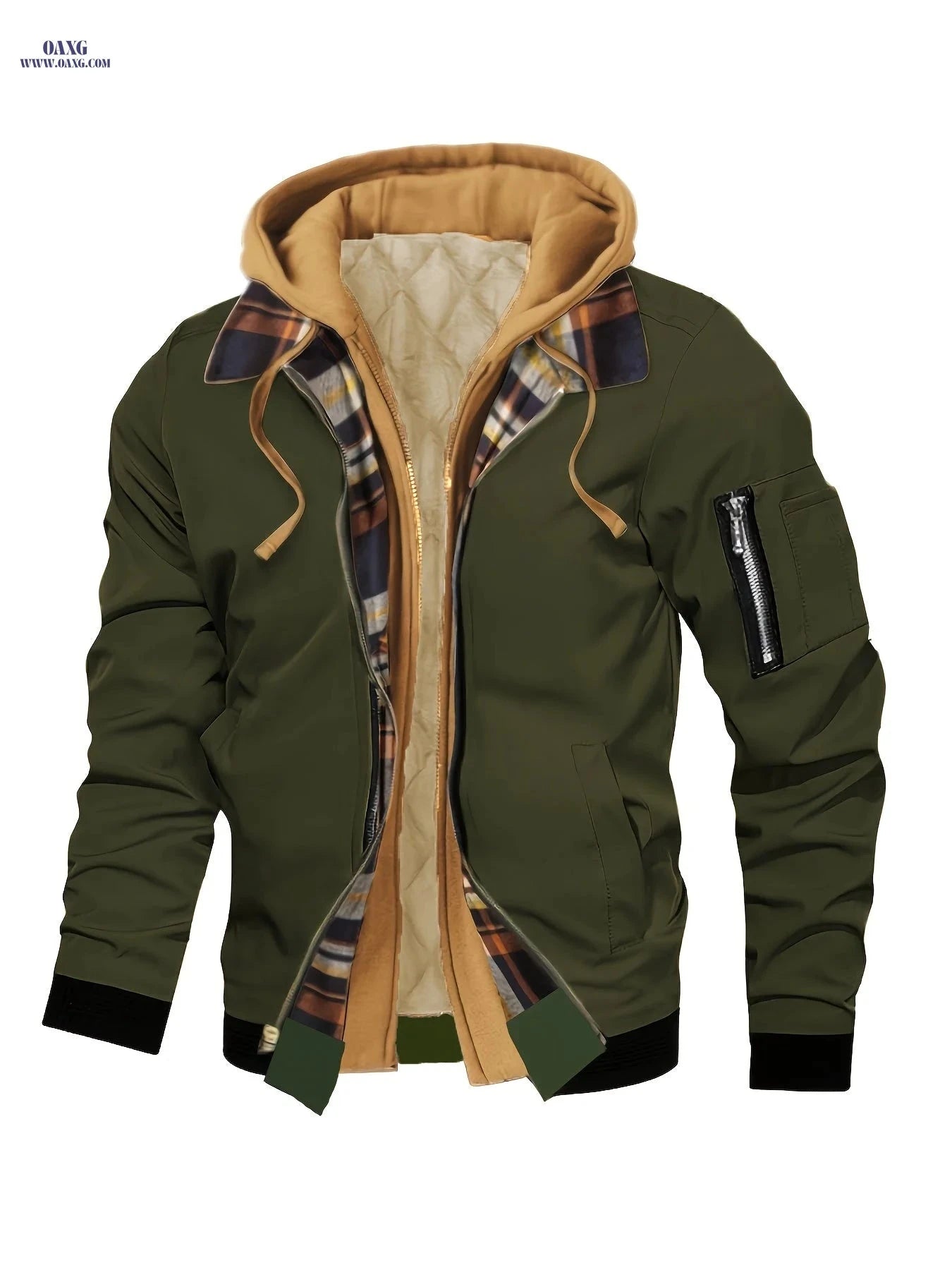 Men's Hooded Winter Jacket - Lined, Zipper Closure, Regular Fit   OAXG 