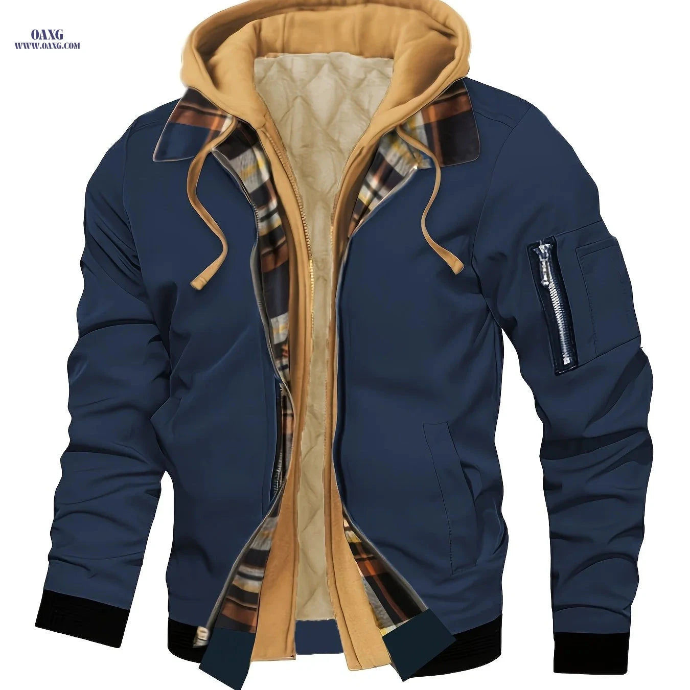Men's Hooded Winter Jacket - Lined, Zipper Closure, Regular Fit   OAXG 