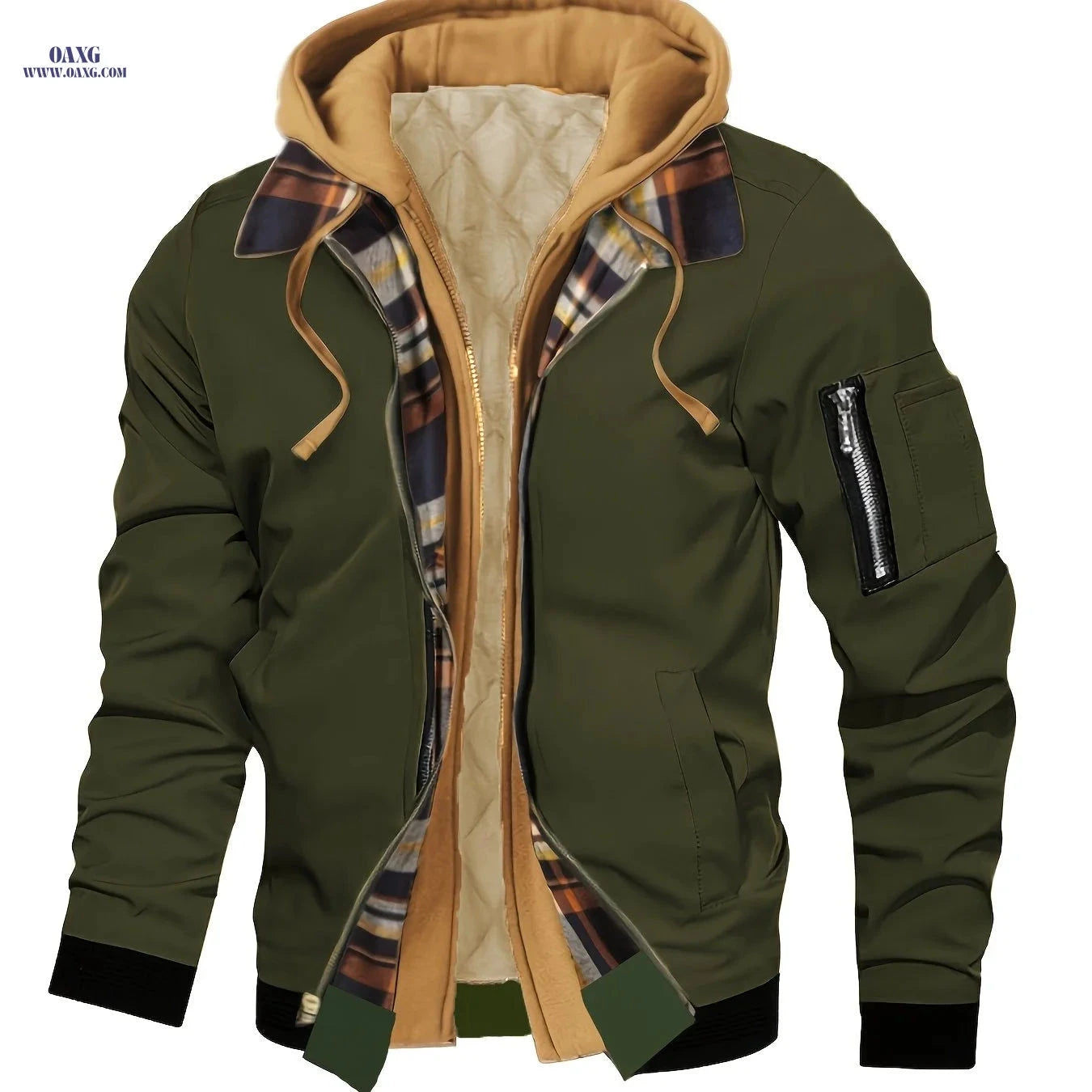 Men's Hooded Winter Jacket - Lined, Zipper Closure, Regular Fit   OAXG olive drab / FR XS