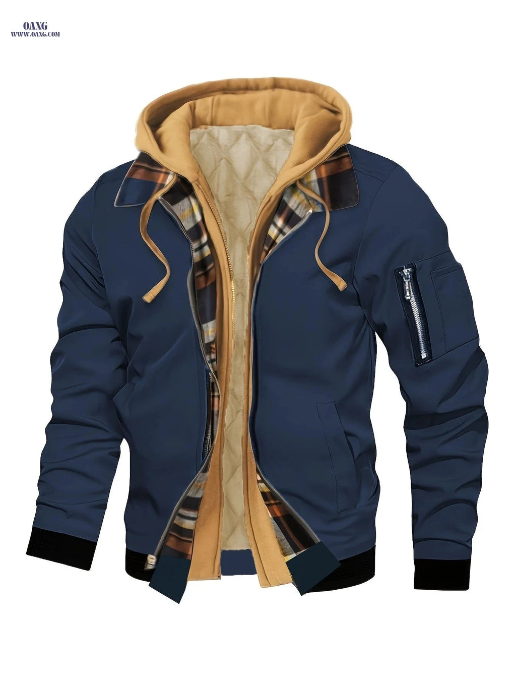 Men's Hooded Winter Jacket - Lined, Zipper Closure, Regular Fit   OAXG olive drab / FR XS
