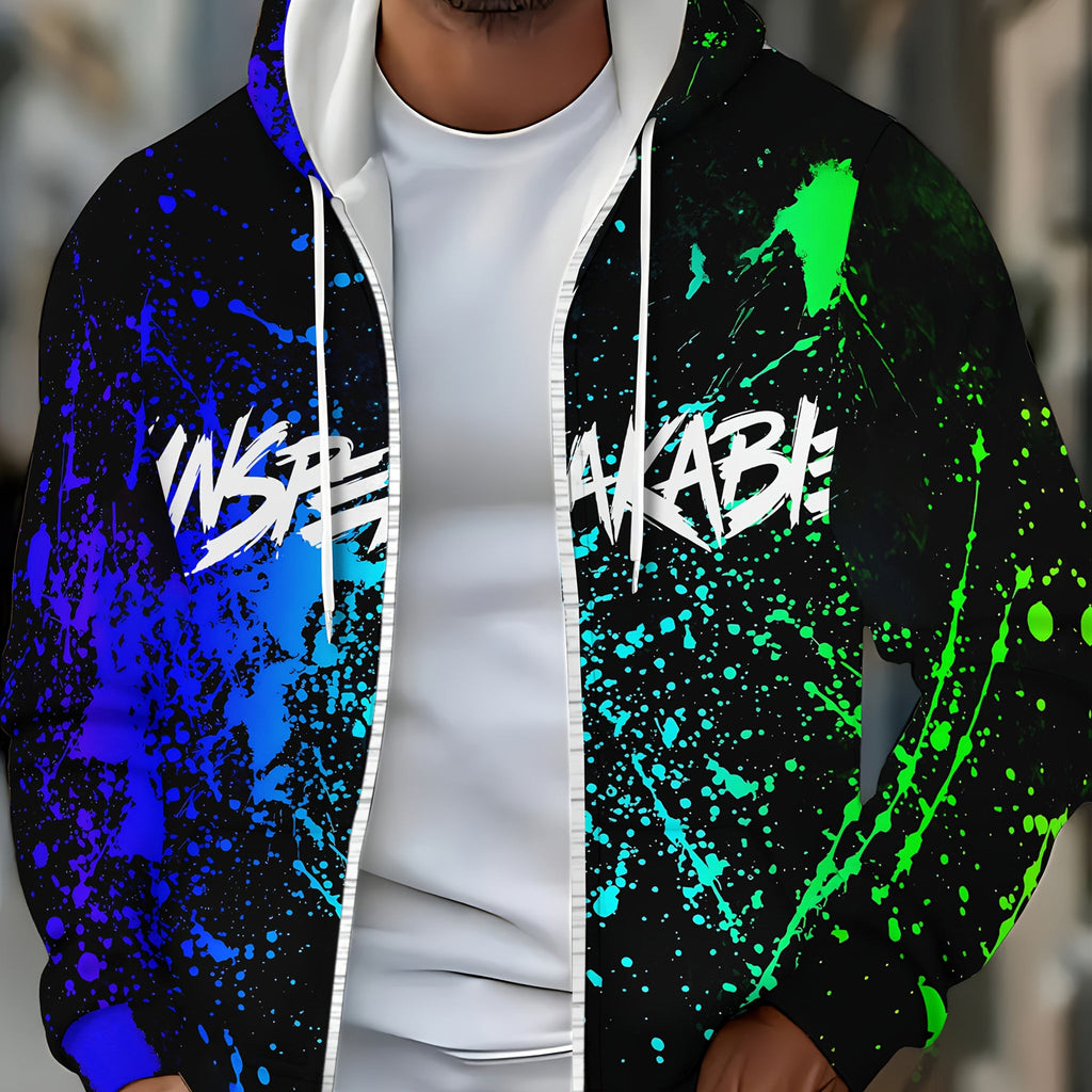 Men's Hooded Zip-Up Sweatshirt - Casual Autumn Jacket with Pockets   OAXG Blue / FR M