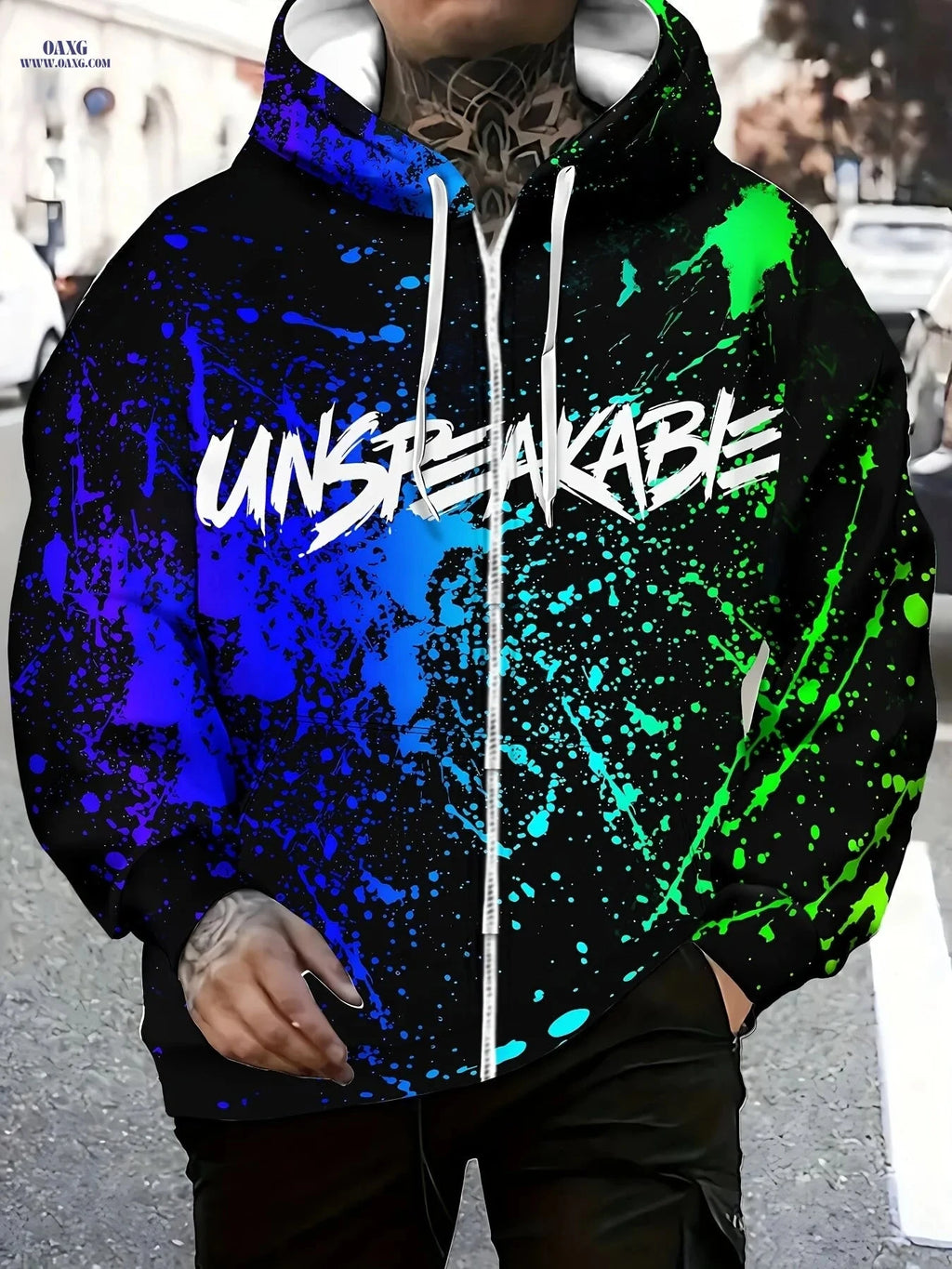 Men's Hooded Zip-Up Sweatshirt - Casual Autumn Jacket with Pockets   OAXG Blue / FR M