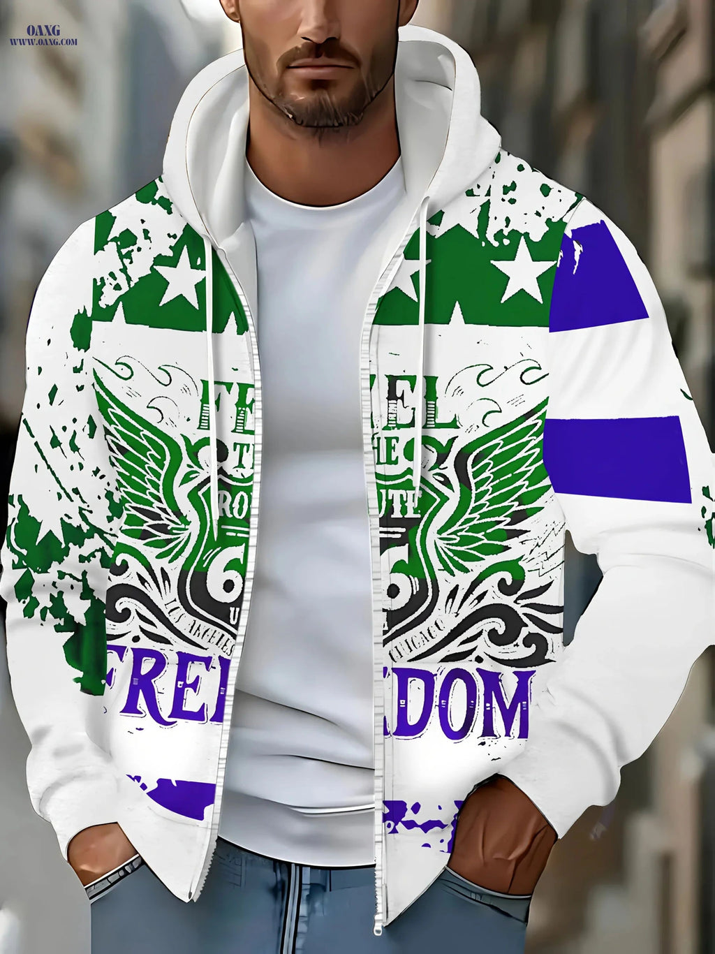 Men's Hooded Zip-Up Sweatshirt - Casual Autumn-Winter with Pockets   OAXG 