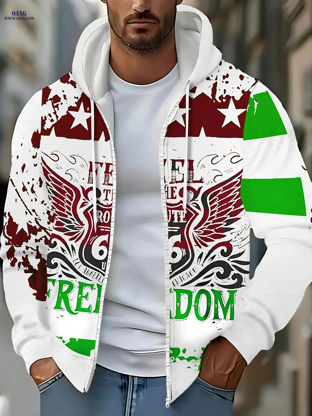Men's Hooded Zip-Up Sweatshirt - Casual Autumn-Winter with Pockets   OAXG Rose Red / FR M