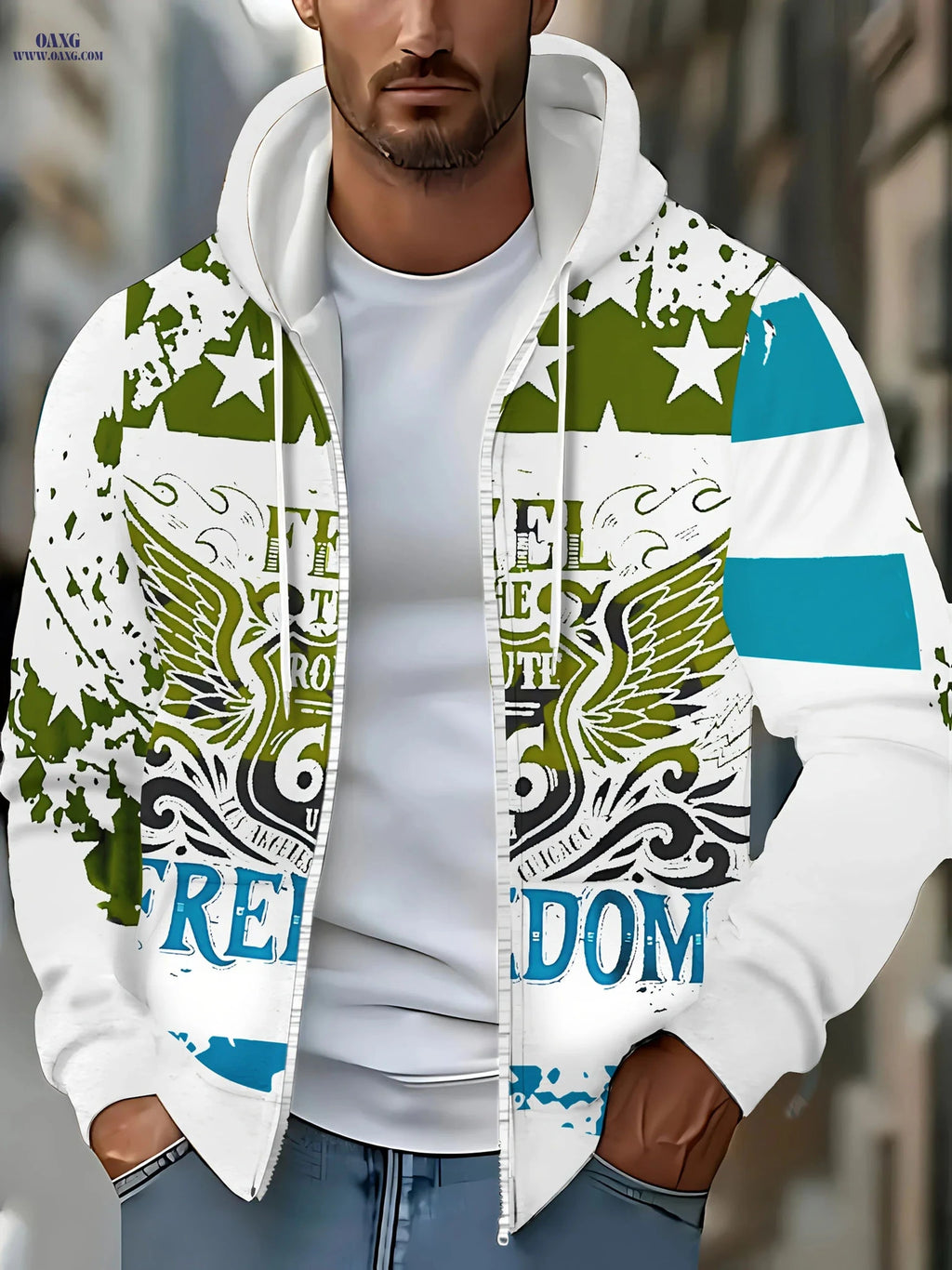 Men's Hooded Zip-Up Sweatshirt - Casual Autumn-Winter with Pockets   OAXG Rose Red / FR M