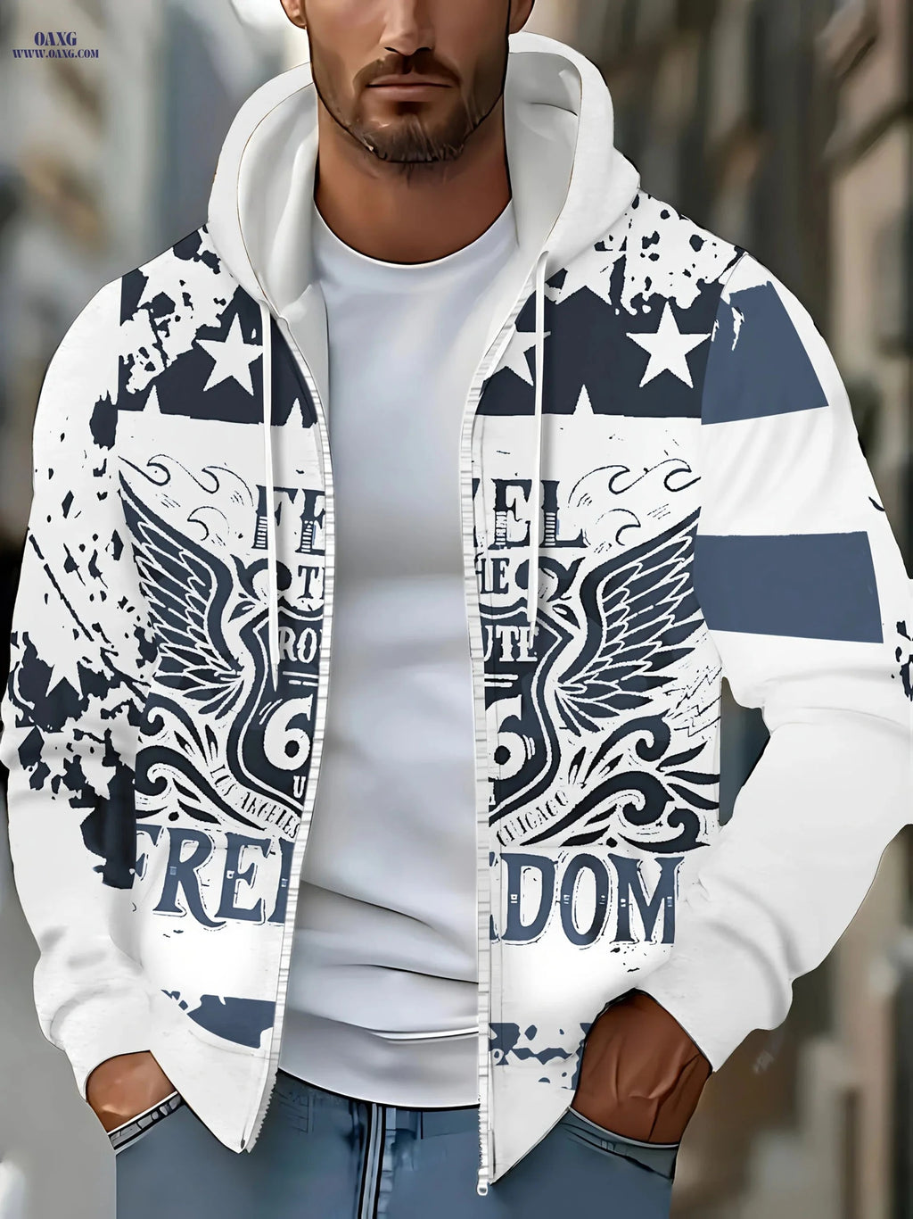 Men's Hooded Zip-Up Sweatshirt - Casual Autumn-Winter with Pockets   OAXG 