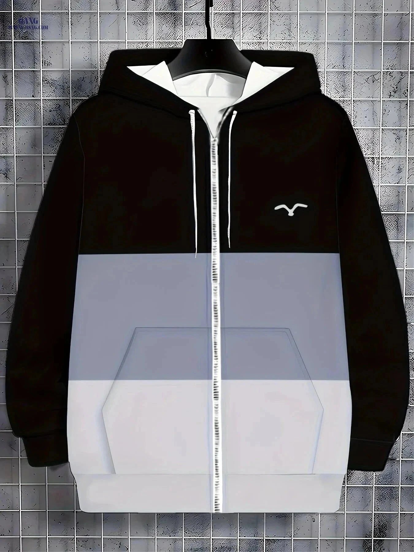 Men's Hooded Zip-Up Sweatshirt - Casual Striped Jacket for Fall   OAXG Black / FR M