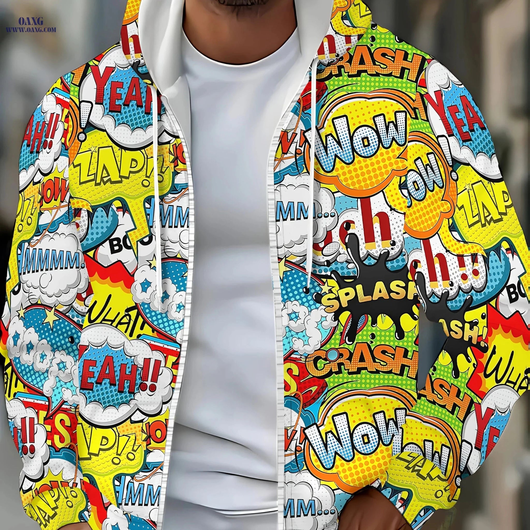 Men's Hooded Zip-up Sweatshirt - Cute Print, Casual Fall Jacket   OAXG 