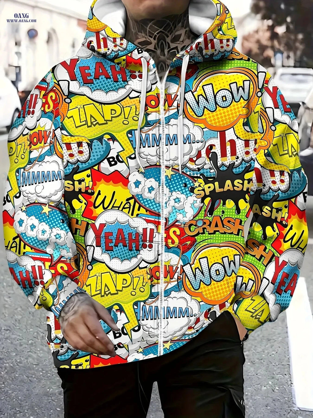 Men's Hooded Zip-up Sweatshirt - Cute Print, Casual Fall Jacket   OAXG Yellow / FR M