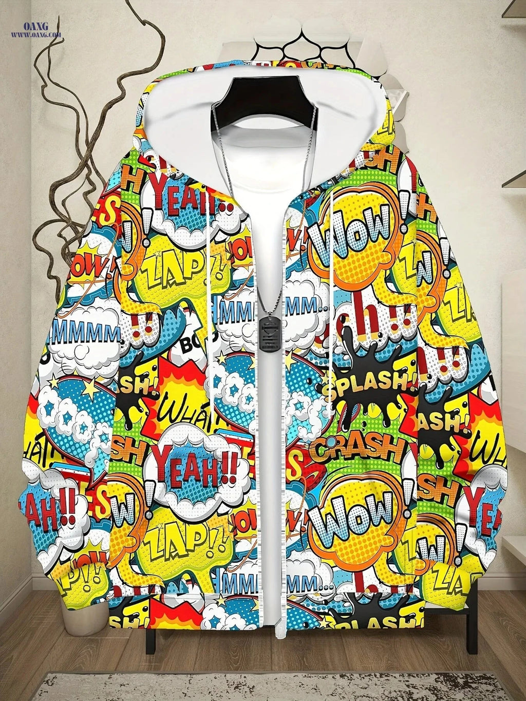 Men's Hooded Zip-up Sweatshirt - Cute Print, Casual Fall Jacket   OAXG Yellow / FR M