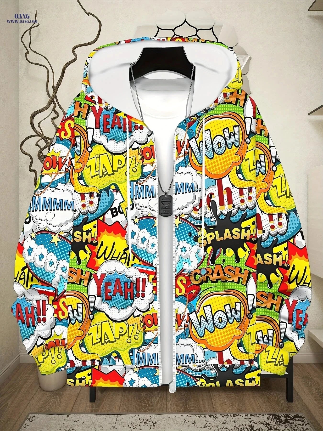 Men's Hooded Zip-up Sweatshirt - Cute Print, Casual Fall Jacket   OAXG Yellow / FR M