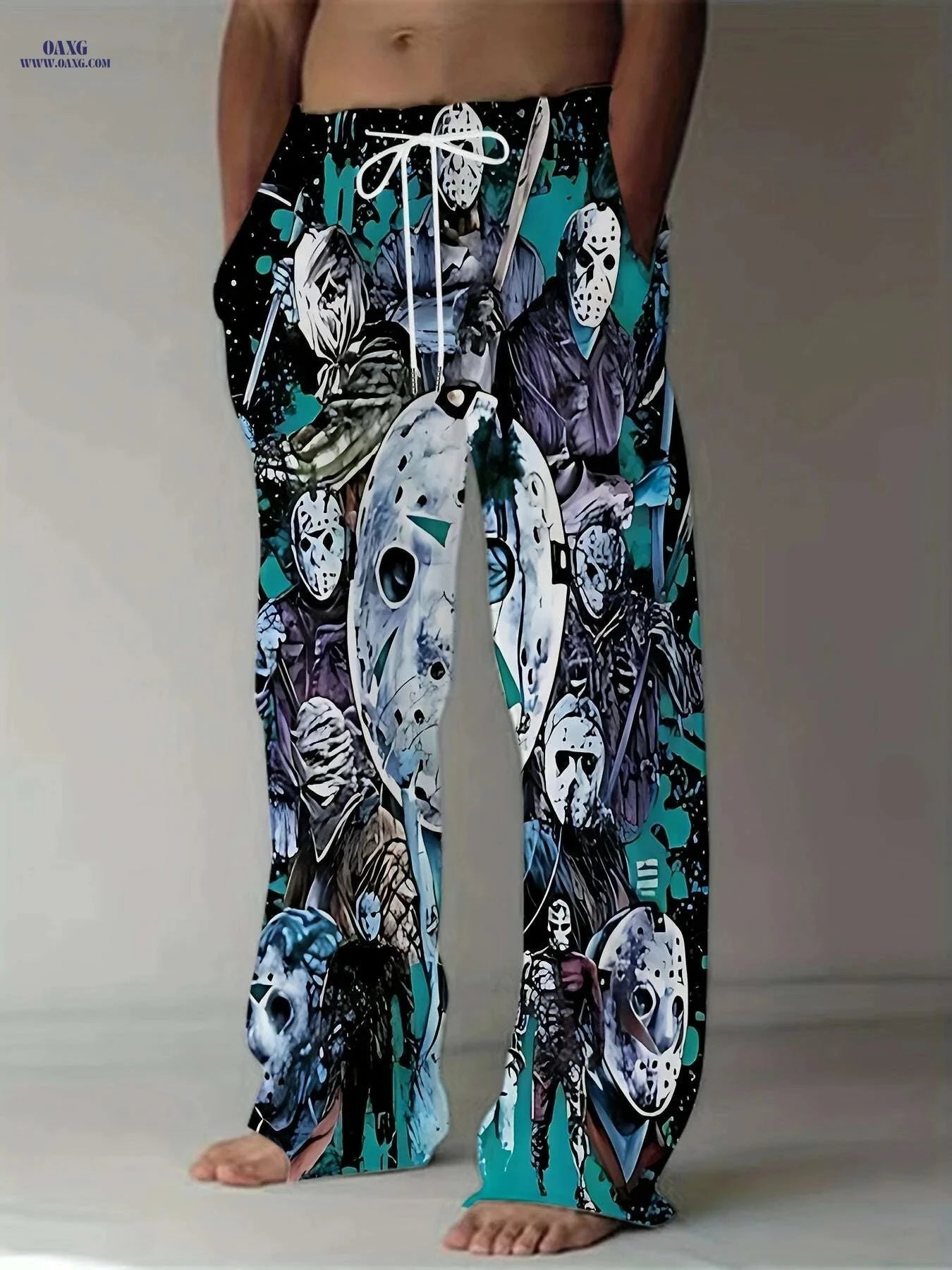Men's Horror Movie Graphic Pants - Loose Fit Freddy Krueger & Icons   OAXG 
