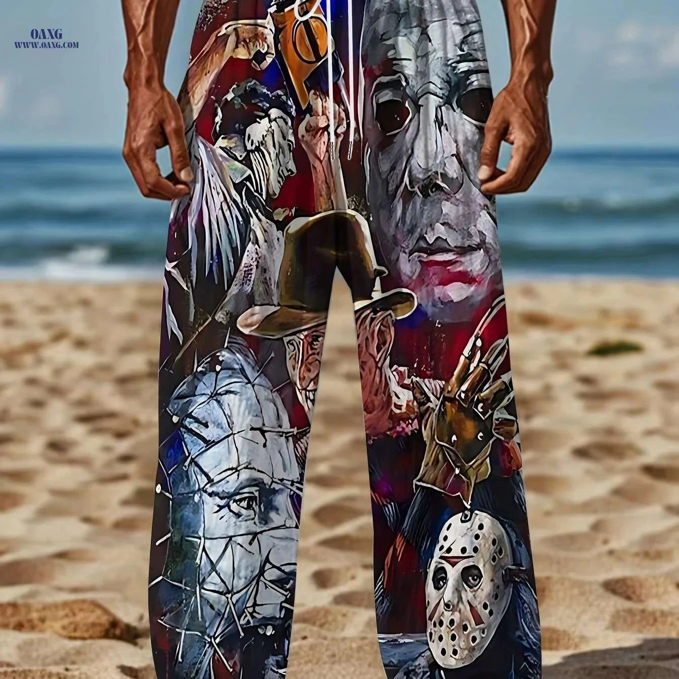 Men's Horror Movie Graphic Pants - Loose Fit Freddy Krueger & Icons   OAXG 