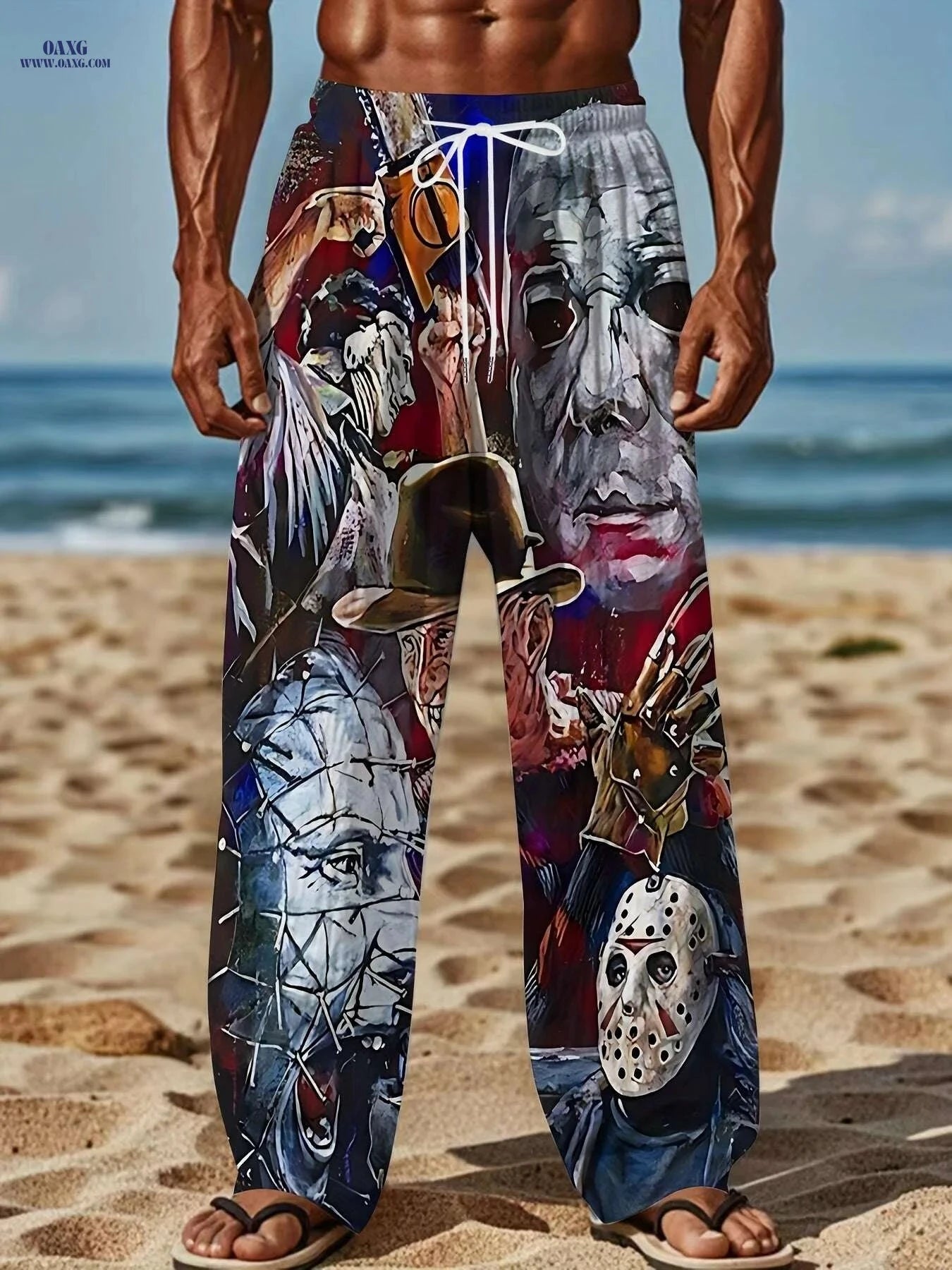 Men's Horror Movie Graphic Pants - Loose Fit Freddy Krueger & Icons   OAXG Mixed Color / M