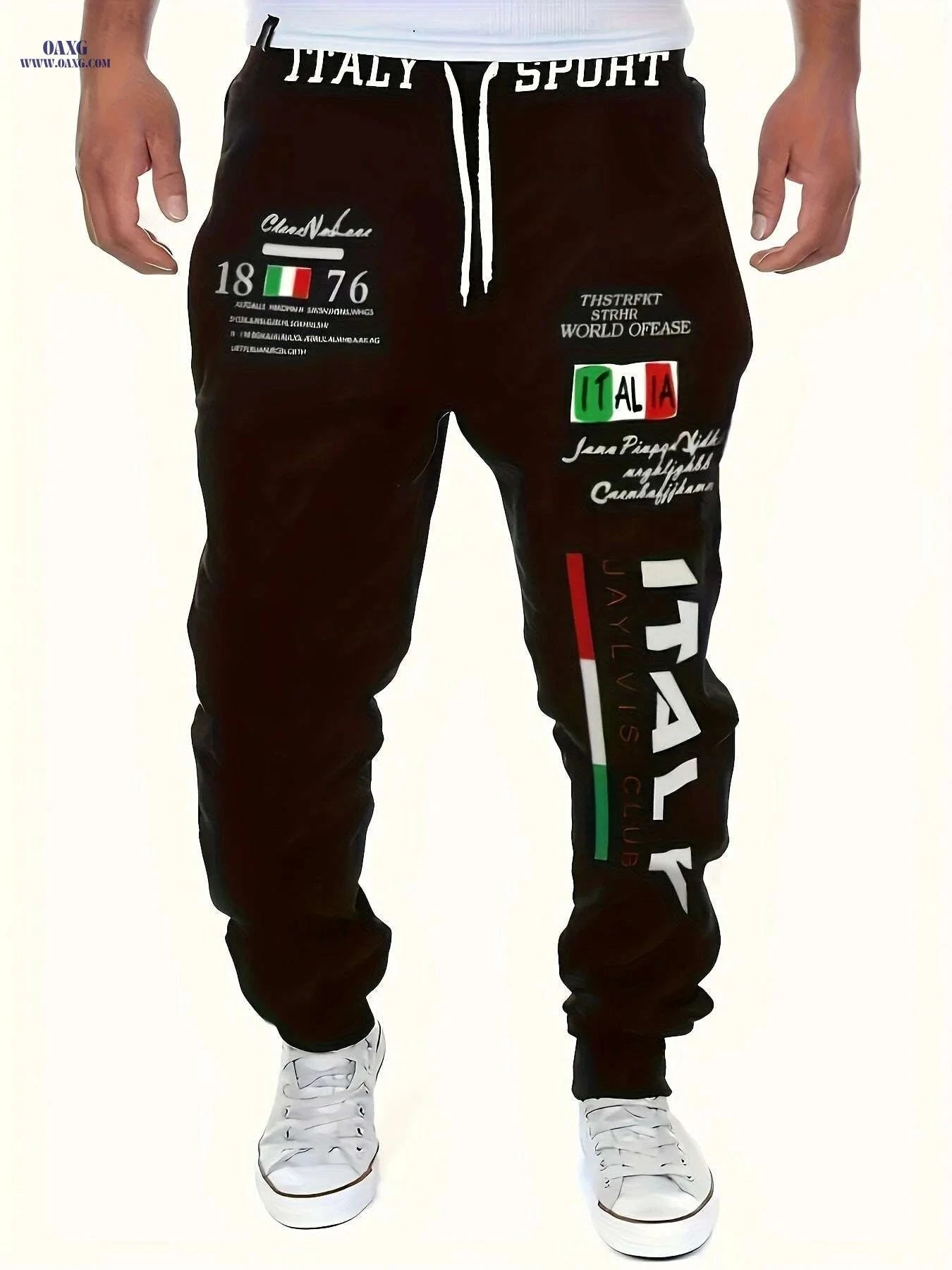 Men's Italian Print Joggers - Casual Comfort Fit, All-Season Style   OAXG 