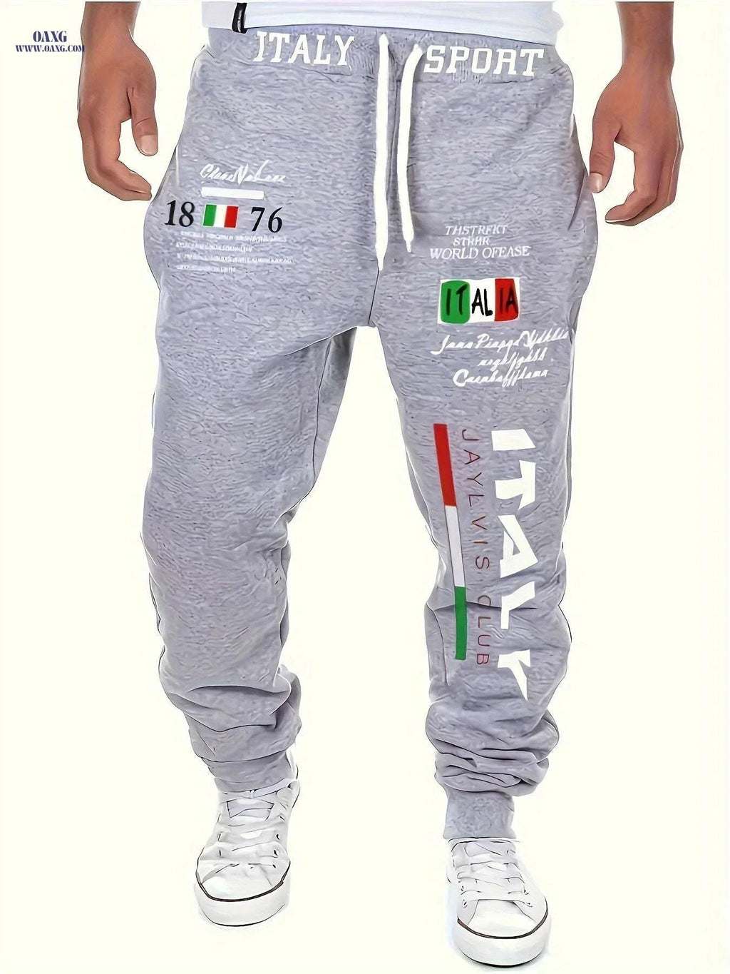 Men's Italian Print Joggers - Casual Comfort Fit, All-Season Style   OAXG White / XS
