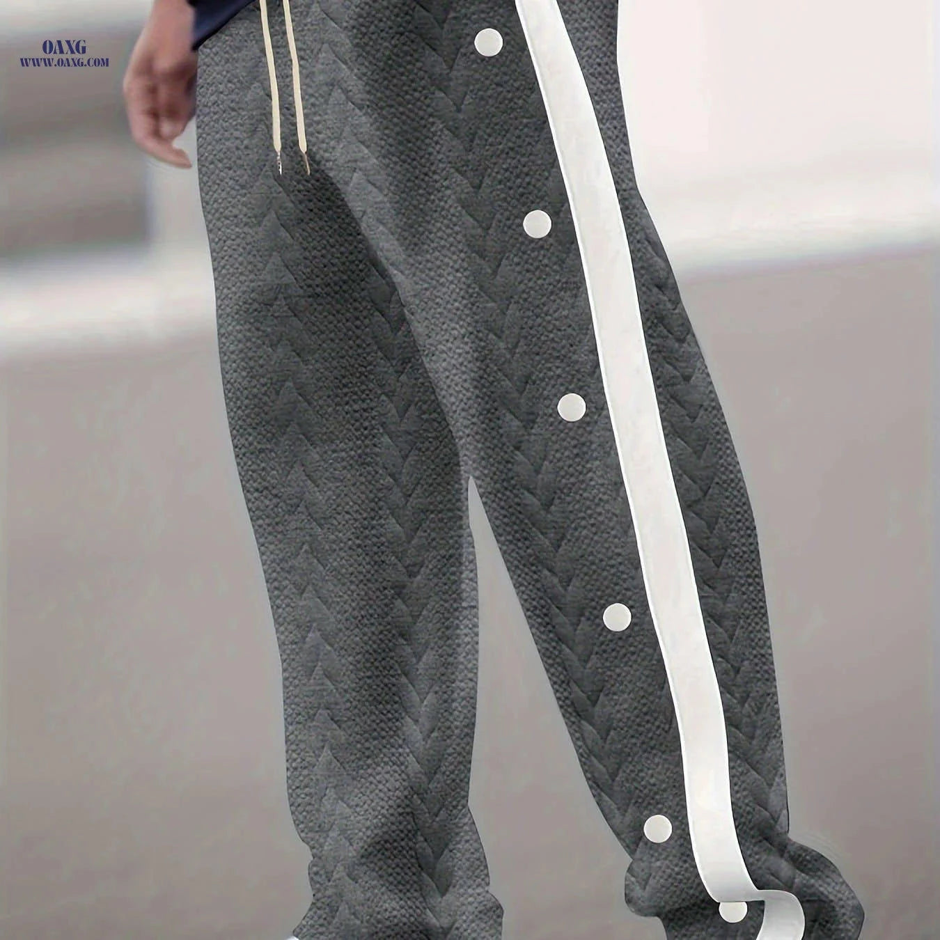 Men's Jacquard Casual Sports Pants - Color Block, Regular Fit Style   OAXG 
