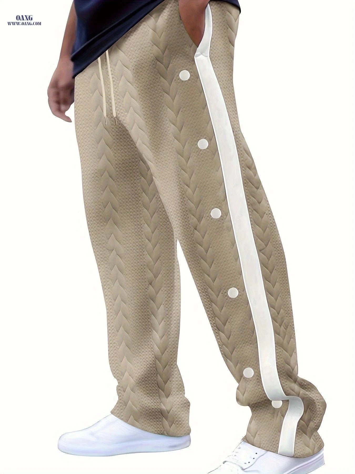 Men's Jacquard Casual Sports Pants - Color Block, Regular Fit Style   OAXG 