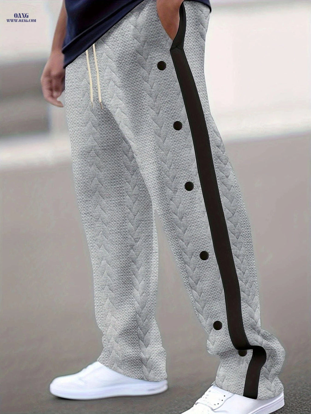 Men's Jacquard Casual Sports Pants - Color Block, Regular Fit Style   OAXG 