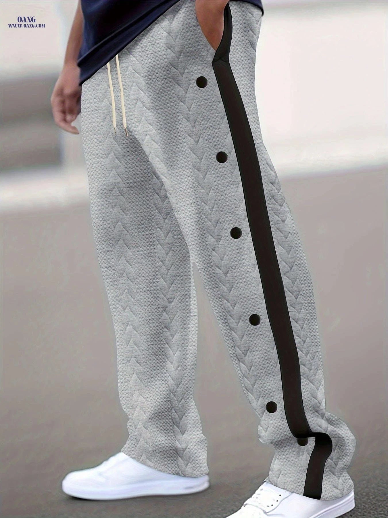 Men's Jacquard Casual Sports Pants - Color Block, Regular Fit Style   OAXG 