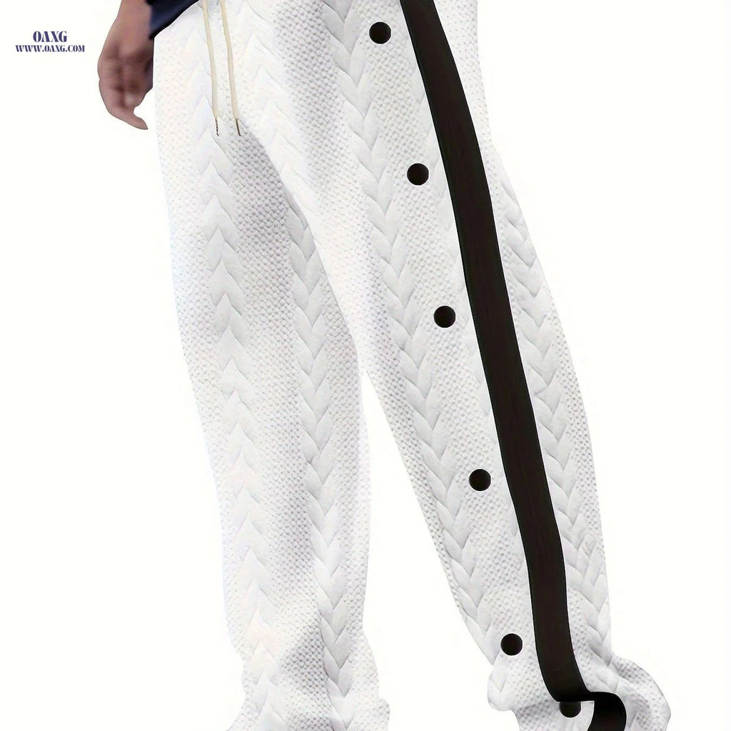Men's Jacquard Casual Sports Pants - Color Block, Regular Fit Style   OAXG 